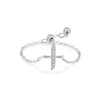Wedding Band, Ring Set for Women Adjustable Chain Arabic Alphabet Design with Round Moissanite 18K White Gold Size I 1/2