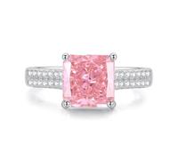 Wedding Band Ring, The Wedding Ring 3ct Square Lab Created Padparadscha Sapphire with Moissanite 9K White Gold Size P 1/2