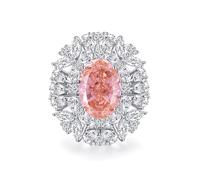 Wedding Band Rings, Anniversary Band Luxury with Pink Oval Shape 3ct Lab Created Padparadscha 9K White Gold Size S 1/2