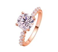 Wedding Band Rose Gold, Love Friendship Ring 14K 4 Prong Ring with 2 Round Moissanite Size V 1/2