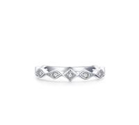 Wedding Band Set, Thin Wedding Band Geometric Silver with Round Shape Lab Created Diamond 9K White Gold Size S 1/2