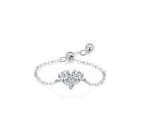 Wedding Band Set, Women's Eternity Rings Adjustable Chain Heart Design with 0.25ct Waterdrop Moissanite 9K White Gold Size U 1/2