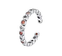 Wedding Band Thin, 14K White Gold Ring Engagement Vintage Star Open Ring Adjustable with Red Round Garnet Size I 1/2