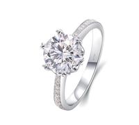 Wedding Band Thin, Simple Ring Eternity Band with 6 Heart Claws Solitaire Moissanite 2ct 18.1K White Gold Size I 1/2