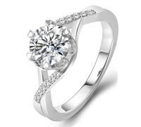 Wedding Band, Unique White Gold Rings 9K Round with Moissanite Size I 1/2 Gifts for Woman Unique