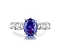 Wedding Band Unique, Women's Statement Rings Ring with 8X10mm 4 Claws Oval Shape Tanzanite and Moissanite Silver 18K White Gold Size T 1/2