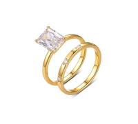 Wedding Band Unisex, Pretty Rings 2 Ring Set with Rectangular Shape 3ct Moissanite 14K Yellow Gold Size K 1/2
