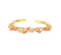 Wedding Band Vintage, Boho Wedding Ring 9K Yellow Gold Dainty Stackable Open Ring Adjustable with Round Orange Sapphire Size S 1/2