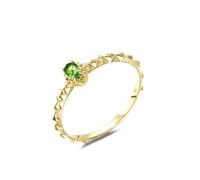 Wedding Band Vintage, Large Engagement Ring Four Claws with Green Diopside 18.1K Yellow Gold Size T 1/2