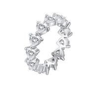 Wedding Band Women Heart, Vintage Engagement Ring 9K White Gold Moissanite 5.3mm Channel Eternity for Proposal Jewelry Size N 1/2