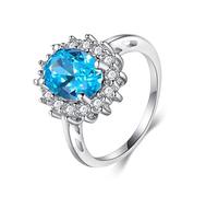 Wedding Band Women Vintage, Engagement Ring 9K White Gold Topaz 7X9mm Oval Shape Halo Luxury Flower for Proposal Jewelry Size I 1/2