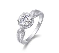 Wedding Band Women, Womens Wedding Ring Angel Wing Ring with 6.5mm Round Moissanite 1ct Silver Platinum Size N 1/2