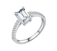Wedding Band Womens White Gold, Wedding Engagement Ring 9K Gold Moissanite 5X7mm Emerald Shape Elegant 4 Prong for Proposal Jewelry Size J 1/2