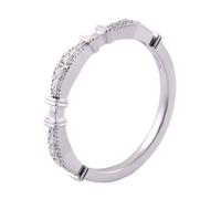 Wedding Bands 14K White Gold, Women's Promise Rings Moissanite Round Silver Jewelry for Mother Size M 1/2