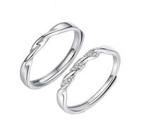 Wedding Bands Engravable Wedding Band for Women and Men,Adjustable Sterling Rings for Couple Promise Rings,Round with Cubic Zirconia Band Rings