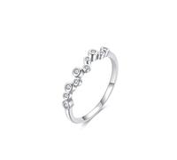 Wedding Bands for Her White Gold 18K, Love Friendship Ring Simple Wave Design with Round Lab Diamond Size U 1/2