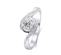 Wedding Bands for Her White Gold, Love Friendship Ring 14K Round Shape with 0.3 Moissanite Size T 1/2