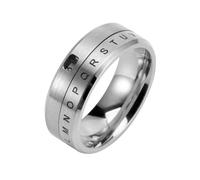 Wedding Bands for Him, Stainless Steel 26 English Letters and Arabic Numbers Rotatable Fidget Ring for Men Silver, Size L 1/2