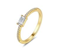 Wedding Bands for Women Gold, Small Engagement Ring 4 Claw Rectangle with 0.5ct Moissanite Au375 9K Yellow Gold Band Ring Size R 1/2
