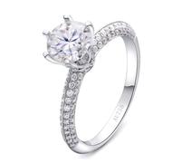 Wedding Bands for Women, Gothic Rings for Women Thin Band with 0.5ct 6-Prong Round Created Diamond White Gold 18.1K Size N 1/2