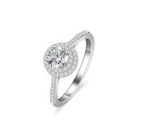 Wedding Bands for Women Moissanite, Engagement Rings Round Halo Moissanite 1ct 9K White Gold Band Ring