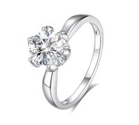 Wedding Bands for Women, Promise Ring to Self Flower with 1ct Round Moissanite White Gold Platinum 950 Size J 1/2