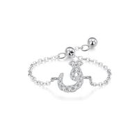 Wedding Bands for Women, Rings Set for Women Adjustable Chain Arabic Alphabet Design with Round Moissanite 18K White Gold Size R 1/2