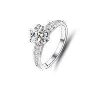 Wedding Bands for Women White Gold, Simple Promise Ring Classic 6 Prong 1ct Round Moissanite Platinum 950 Band Ring Size M 1/2