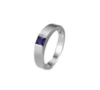 Wedding Bands Men, His Wedding Band with Brushed Matte Design Solitaire Square Lab Sapphire 0.46Ct 18K White Gold Size Z