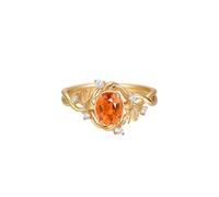 Wedding Bands Set, Gold Ring for Women Leaf and 4 Claws Oval with 1.88Ct Mandarin Garnet and Diamond 9K Yellow Gold Size R 1/2