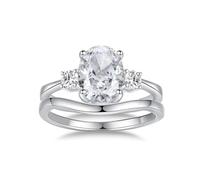 Wedding Bands Set, Rings for Women Love Elegant 2.5ct Oval Moissanite 2 Ring Set 9K White Gold Size L 1/2