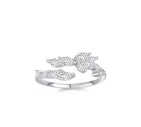 Wedding Bands Set, Womens Rings Love Open Leaves Design with Marquise Round Moissanite 9K White Gold Size K 1/2