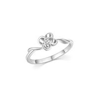 Wedding Bands, Silver Rings for Women Fashion Four-Leaf Flower with Round Shape Diamond 9K White Gold Size K 1/2