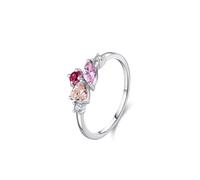 Wedding Bands Women, The Engagement Ring Elegant Heart Lab Tourmaline Pink Lab Sapphire Lab Ruby and Moissanite 9K White Gold Size V 1/2