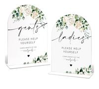 Wedding Bathroom Basket Supplies, Ladies & Gents Please Help Yourself Acrylic Wedding Signs for Ceremony And Reception, Bathroom Favors Sign for Bridal Shower, Engagement Party Decor