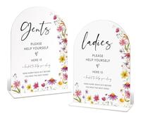Wedding Bathroom Basket Supplies, Ladies & Gents Please Help Yourself, Floral Theme Acrylic Wedding Signs for Ceremony And Reception, Bathroom Favors Sign for Bridal Shower, Engagement Party Decor