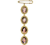 Wedding Bouquet Memorial Remembrance Photo Charm Bright Gold Holds 4 Pictures for Bride's Flowers or Groom's Boutonniere with Photo Resizer, No Gemstone