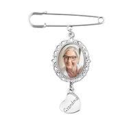 Wedding Bouquet Photo Charm Memorial Pins Boutonniere for Bride Grooms Sympathy Gift for Loss of Grandma Grandpa Picture Charm, S, Alloy Steel, No Gemstone