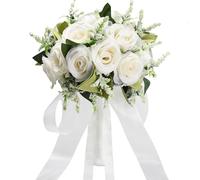 Wedding Bouquets for Bride Bridesmaid Bridal Bouquet Ivory Artificial Roses for Wedding Church Home Decor (Ivory)