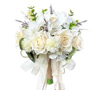 Wedding Bouquets for Bride Bridesmaid,Large Big Bridal Bouquet White Champagne Ivory Artificial Fake Silk Roses Flowers for Wedding French Vintage Boho Rustic Church Decoration Toss Bouquet (9.5in(L))