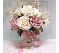 Wedding Bouquets For Bride, Champagne White Rose Bridal Bouquets For Bride With Silk Ribbon, Artificial Flower Bouquet For Wedding, Bridesmaid Bouquets For Valentine's Day Ceremony Church Decor