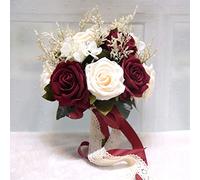 Wedding Bouquets For Bride, Champagne White Rose Bridal Bouquets For Bride With Silk Ribbon, Artificial Flower Bouquet For Wedding, Bridesmaid Bouquets For Valentine's Day Ceremony Church Decor