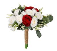 Wedding Bouquets for Bride, White Red Blue Rose Bridal Bouquets for Bride, Artificial Flower Bouquet for Wedding, Bridesmaid Bouquets with Jute Rope, Valentine's Day Anniversary Home Decor (Red)