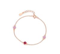 Wedding Bracelets, Womens Bracelet Trendy Simple 6 Claw Round 0.24ct Lab Ruby and Pink Crystal 14K Rose Gold 16+5cm