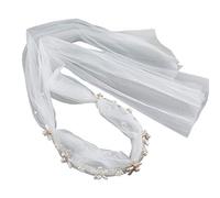 Wedding Bridal Headband with Mesh Veil Faux Crystal Chain Pearl Flower Hair Hoop Die Cuts Words