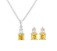 Wedding Bridal Necklace Earrings Geometric Square Shape Shining Cubic Zirconia Pendant Luxury Jewelry Set
