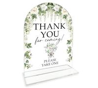 Wedding Bridal Shower Engagement Decorations for Reception Home Party Wedding Table Decor White Floral Acrylic Sign Thank You Signs With Stand Gifts for Bride Groom 5 X 7 Inch