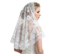 Wedding Bridal Veil Catholic Church Head Covering Floral Edge Tulle Veil | White, First Communion, Cathedral, Lace Scarf, Vintage, Latin Mass Veils, for Church Wedding Brides
