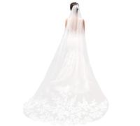 Wedding Bridal Veil Long Lace Embroidery 1 Tier Cathedral Veil with Metal Comb 3m (White)