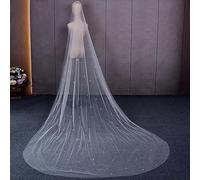 Wedding Bridal Veil Long Trailing 1 Tier Cathedral Length Drop Veil with Comb White Ivory Wedding Accessory with Rhinestones Elegant Soft Tulle Floor Veil,ivory,100cm×160cm